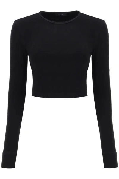 Shop Wardrobe.nyc Hb Long-sleeved Cropped T-shirt In Black
