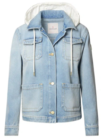 Shop Moncler 'melissa' Light Blue Denim Jacket