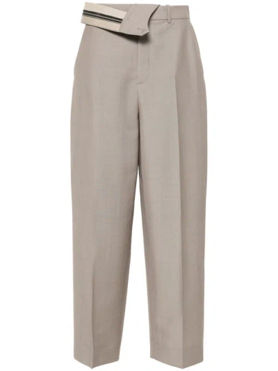 Shop Fendi Carrot-fit Trousers With An Asymmetric Waist In Gray