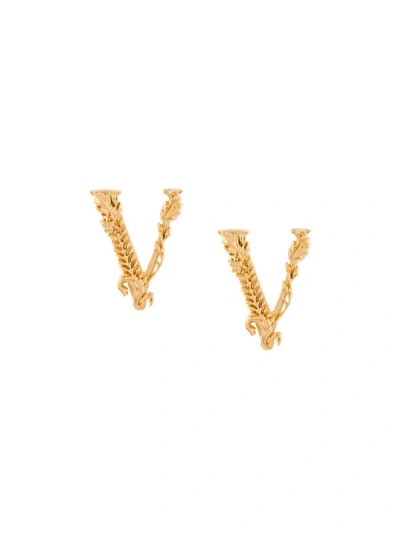 Shop Versace Virtus Embossed Earrings In Grey