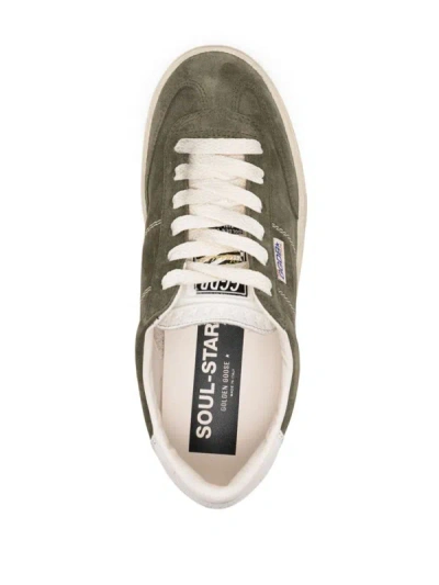 Shop Golden Goose Soul Star Suede Sneakers In Olive Green/white/milk