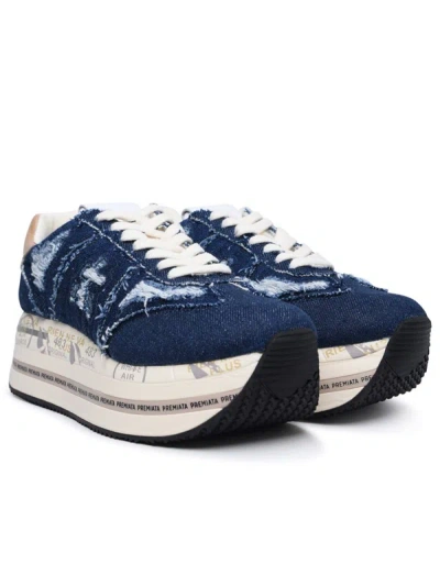 Shop Premiata 'beth' Blue Denim Sneakers