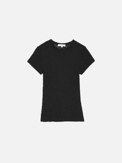 Frame Mesh Lace Round-neck Top In 黑色
