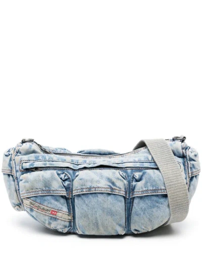 Shop Diesel Re-edition Travel 3000 Denim Shoulder Bag In Blue