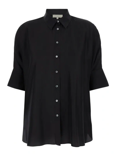 Shop Antonelli Black Bassano Short Sleeve Shirt In Silk Woman