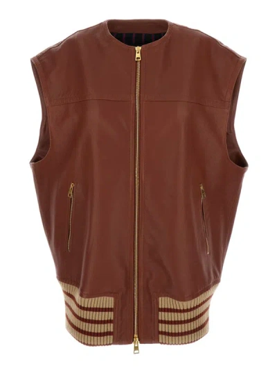 Shop Etro Leather Vest Look3 In Brown