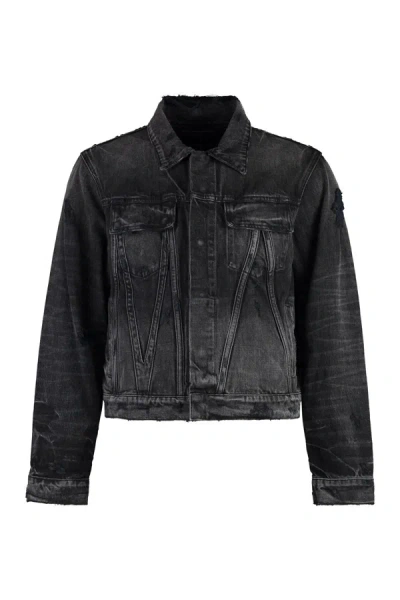 Shop Amiri Bleach Wash Denim Jacket In Black