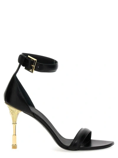Balmain 95mm Moneta Patent Leather Sandals In Black