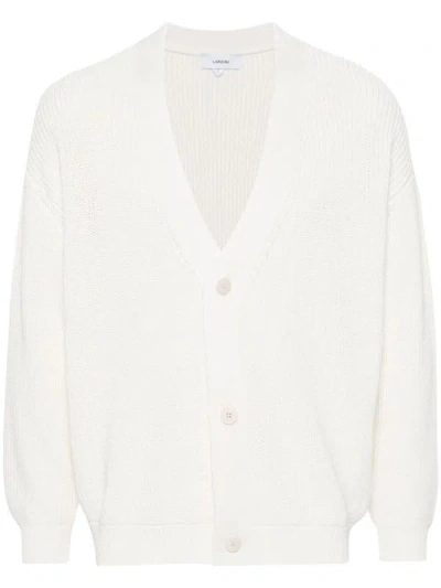 Shop Lardini Spa V-neck Cotton Cardigan In White