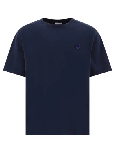 Shop Maison Kitsuné "tonal Fox Head" T-shirt In Blue