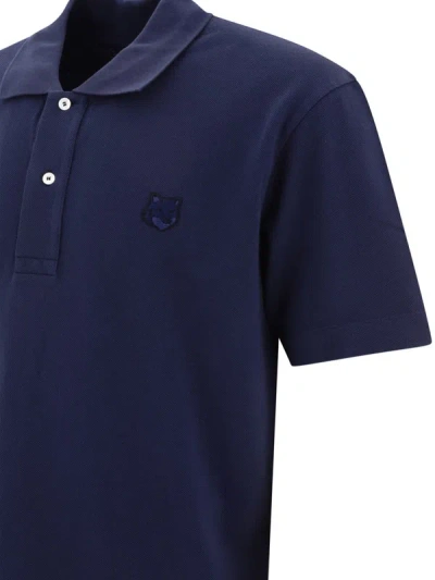 Shop Maison Kitsuné "tonal Fox Head" Polo Shirt In Blue