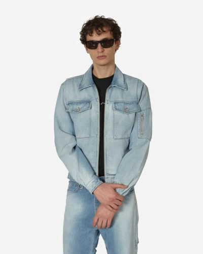 Shop Random Identities Zipped Denim Jacket In Blue