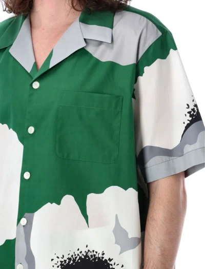 Shop Valentino Garavani Poplin Bowling Shirt In Smeraldo + Grigio