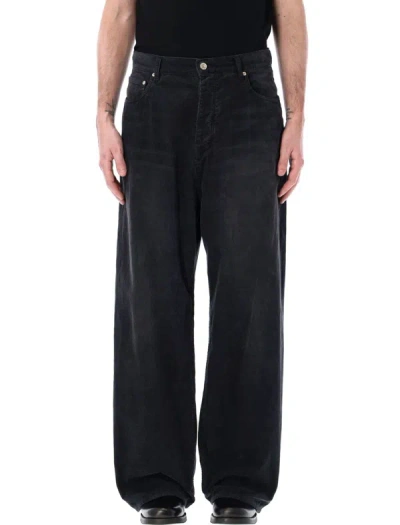 Shop Balenciaga Corduroy Baggy Pants In Washed Black