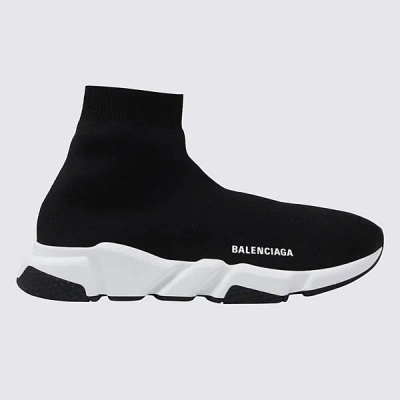 Shop Balenciaga Black And White Canvas Speed Sneakers In Black/white/black