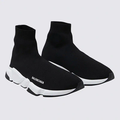 Shop Balenciaga Black And White Canvas Speed Sneakers In Black/white/black