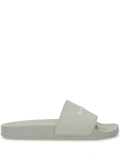 Shop Palm Angels Slide Sandals With Embossed Logo In Grey