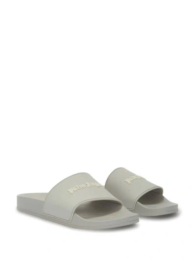 Shop Palm Angels Slide Sandals With Embossed Logo In Grey