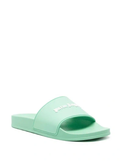 Shop Palm Angels Slide Sandals With Embossed Logo In Green
