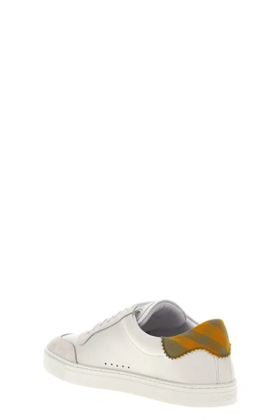 Shop Burberry Men Check Sneakers In White