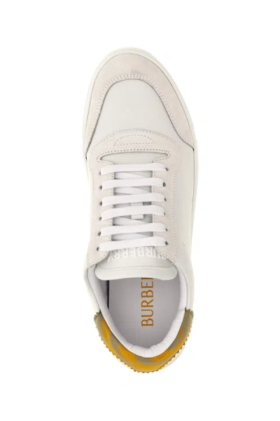 Shop Burberry Men Check Sneakers In White