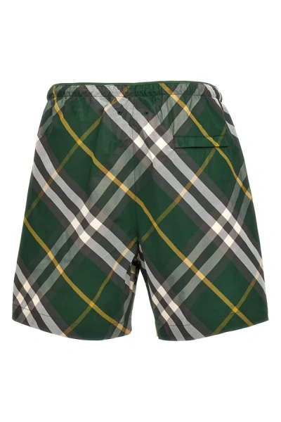 Shop Burberry Men Check Swim Shorts In Green