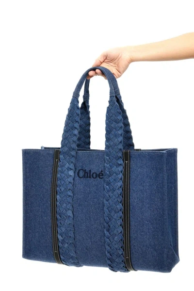 Shop Chloé Women 'woody' Large Shopping Bag In Blue