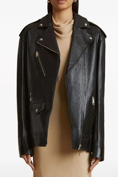Shop Khaite Women 'hanson' Leather Biker Jacket In Black