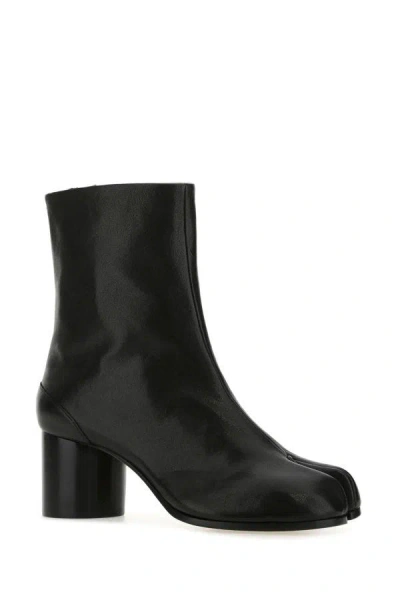 Shop Maison Margiela Woman Black Leather Tabi Ankle Boots