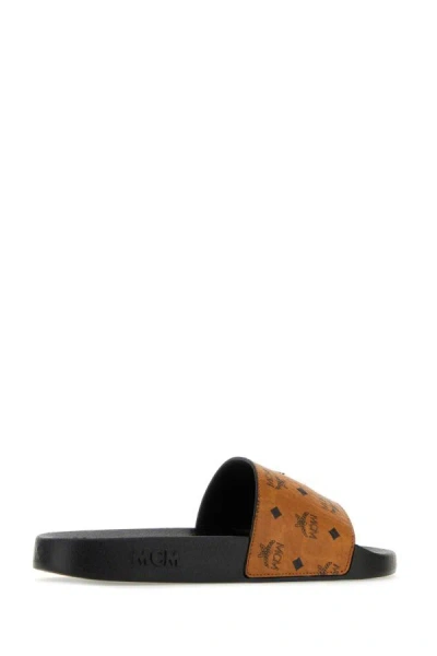 Shop Mcm Unisex Printed Canvas Slippers In Multicolor