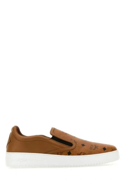 Shop Mcm Woman Caramel Canvas And Leather Terrain Slip Ons In Brown