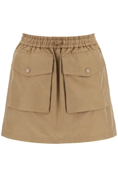 Shop Moncler Technical Cotton Cargo Mini Skirt Women In Cream