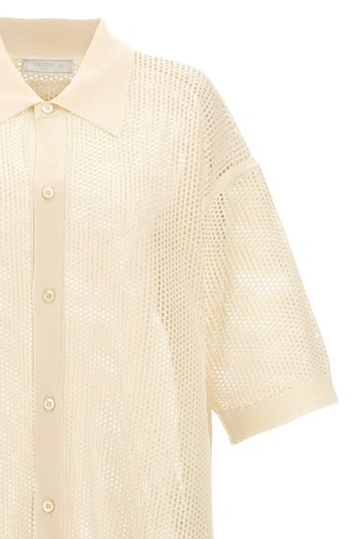 Shop Prada Men Mesh Knit Shirt In White