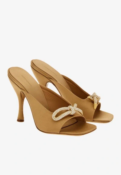 Ferragamo Woman Mule With Asymmetric Bow In Camel
