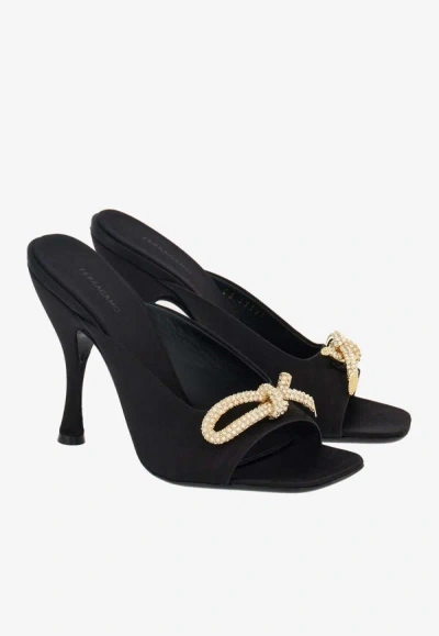 Shop Ferragamo Amy 105 Bow-embellished Mules In Black