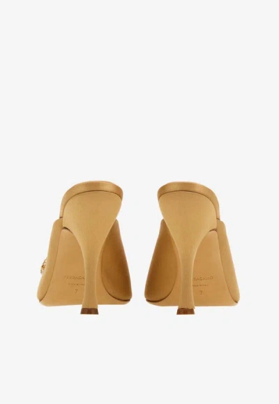 Shop Ferragamo Amy 105 Bow-embellished Mules In Camel