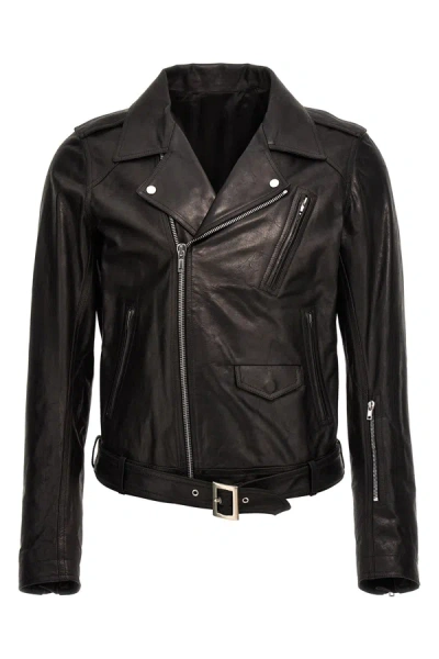 Shop Rick Owens Men Leather Biker Jacket In Black