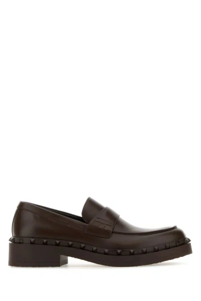 Shop Valentino Garavani Man Brown Leather Loafers