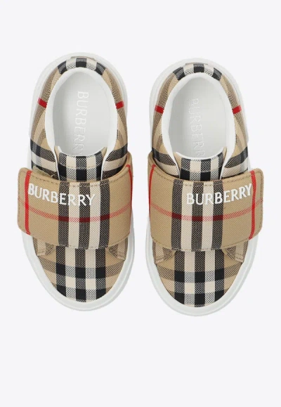 Shop Burberry Babies Vintage Checked Sneakers In Beige