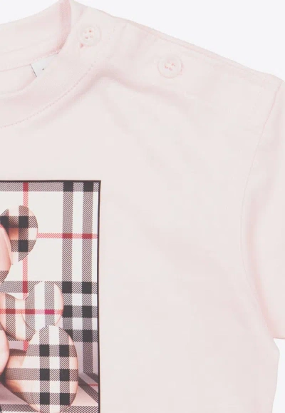 Shop Burberry Baby Girls Printed Crewneck T-shirt In Pink