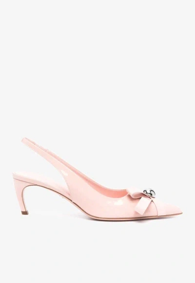 Shop Ferragamo Brilda 55 Bow-applique Slingback Pumps In Pink