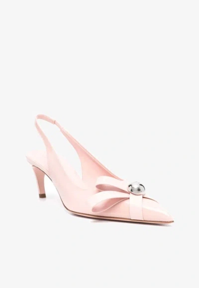 Shop Ferragamo Brilda 55 Bow-applique Slingback Pumps In Pink