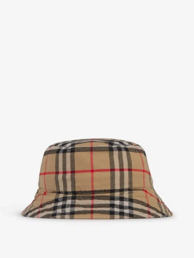 Shop Burberry Vintage Check Cotton Bucket Hat In Archive Beige