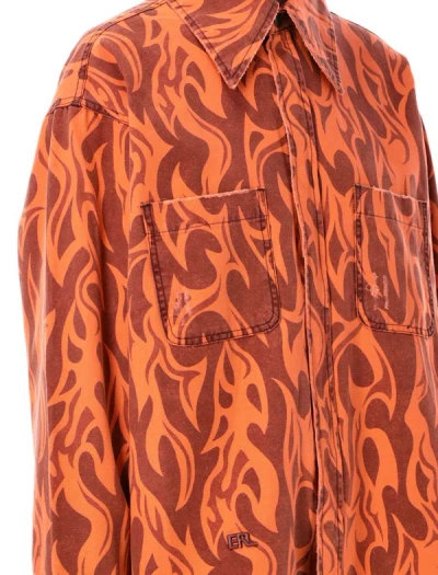 Shop Erl Printed Flame Shirt In Orange Flame