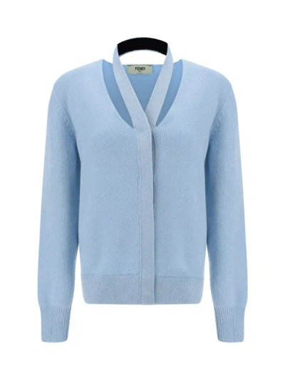 Shop Fendi Cashmere Cardigan In Prisca/azzurro