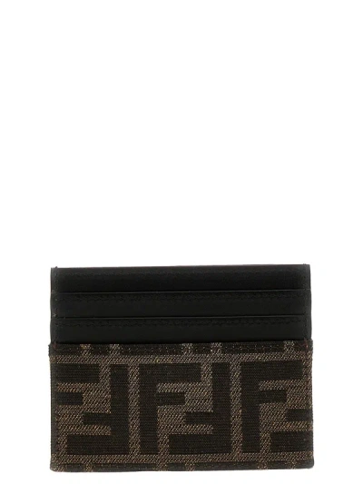 Shop Fendi 'ff' Card Holder In Brown