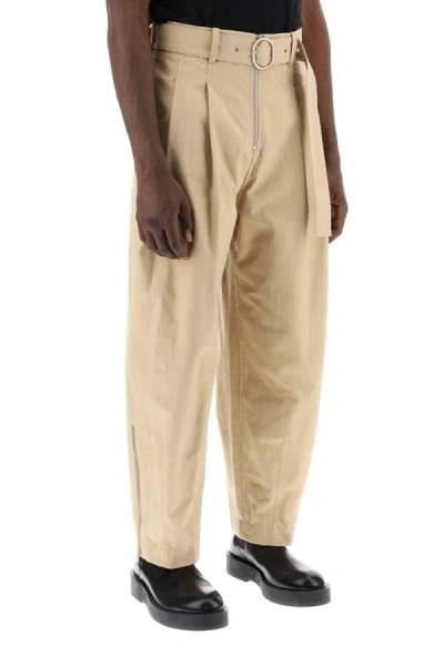 Shop Jil Sander Cotton Pants With Removable Belt In Beige