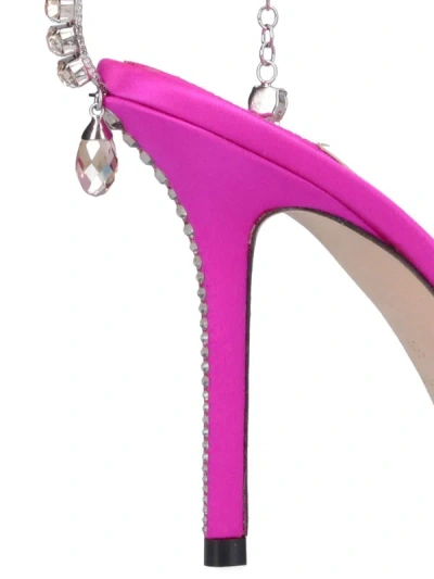 Shop Jimmy Choo Fuchsia Pink Saeda Sandals With Crystal Embellishment In Satin Woman In Fuxia