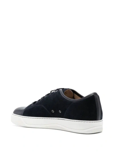 Shop Lanvin Suede And Nappa Captoe Low To Sneaker Shoes In Blue