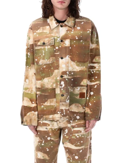Shop Msgm Dripping Camo Shirt Jacket In Military Green